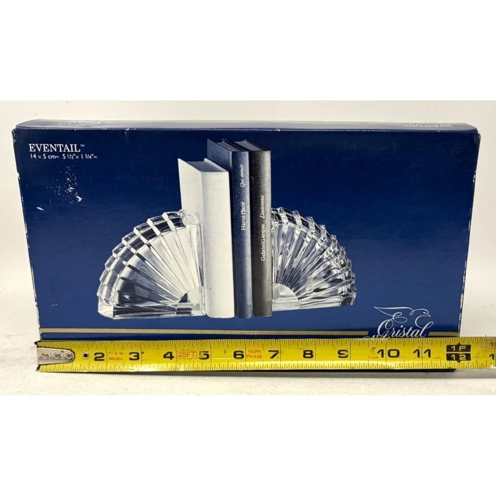 Cristal d'Arques France Eventail Lead Crystal Bookends Pair w/ Original Box